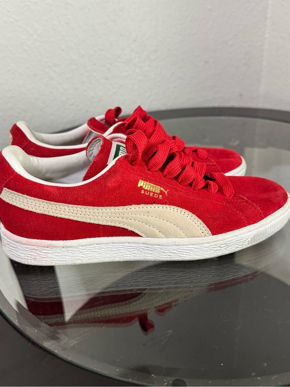 Puma Red Suede Sneakers with Cream Formstripe
